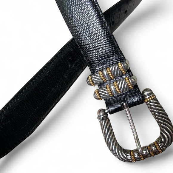 Vintage Brighton Black Belt w/ Chunky Silver + Gold Buckle  display picture 1
